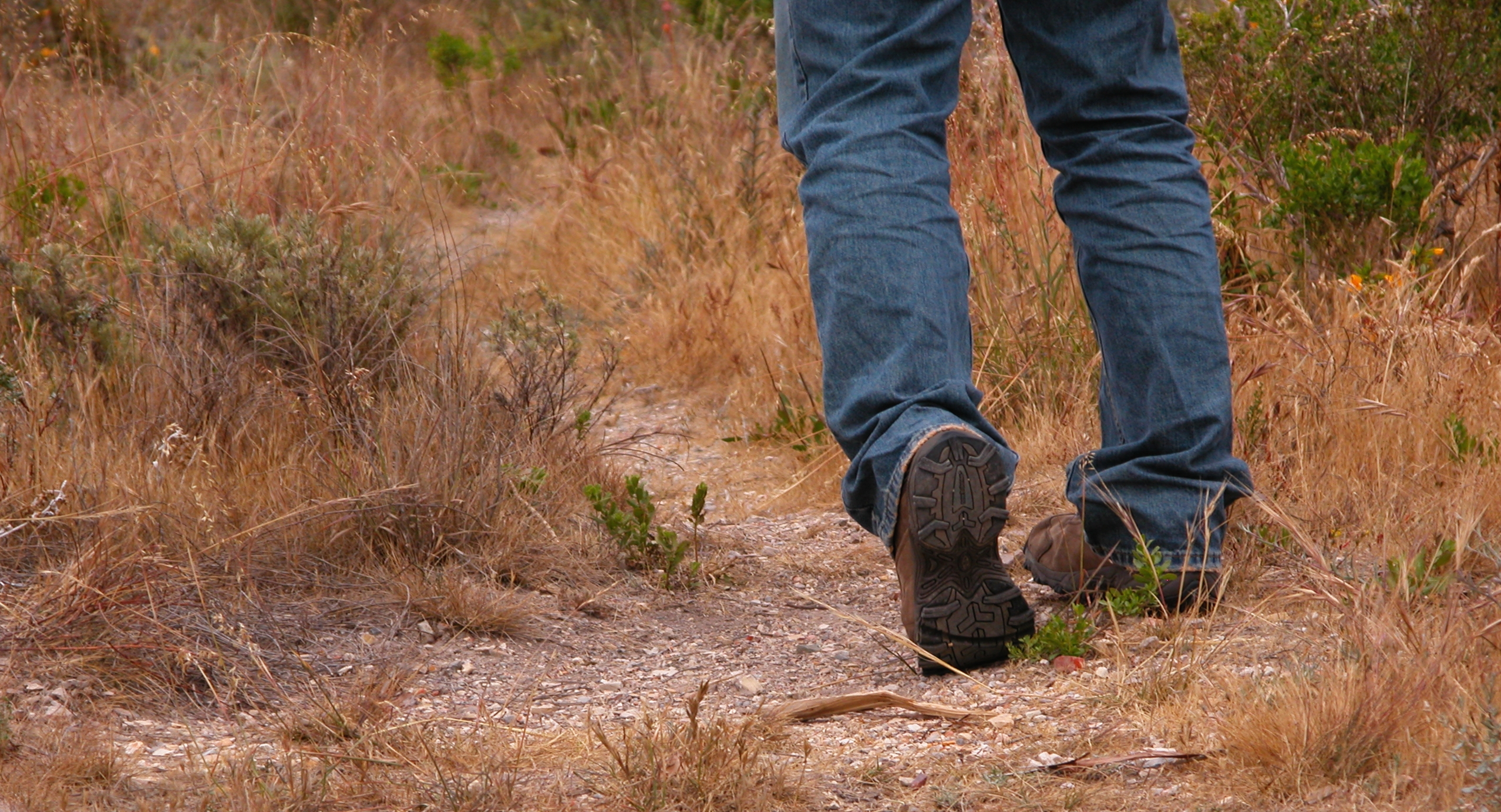 Hiking in blue jeans