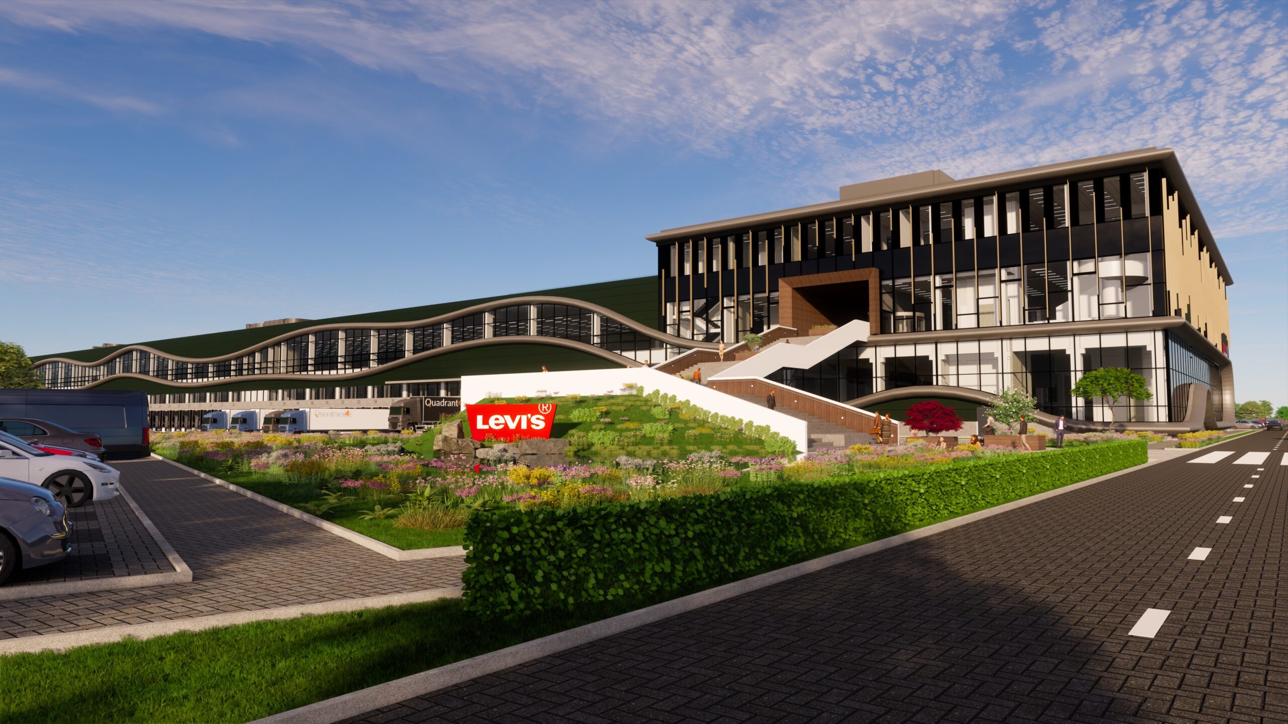 A 3D rendering of the Levi's® dorsten distribution center building