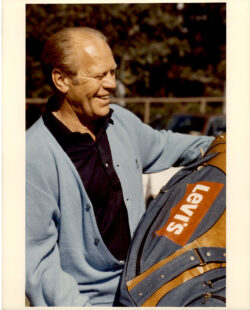 President Gerald Ford holds a Levi's® Golf Bag 