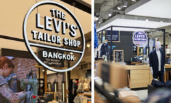 Left: a close-up image of the Levi's® Tailor Shop Bangkok sign. Right: a zoomed out photo of the Levi's® Tailor Shop in the Levi's® CentralWorld store.
