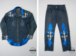 NSYNC Levi’s® for Lance Bass as Worn for “Space Cowboy” (ca 2001) - a denim Levi's® jacket and jeans customized with blue bedazzled detailing.