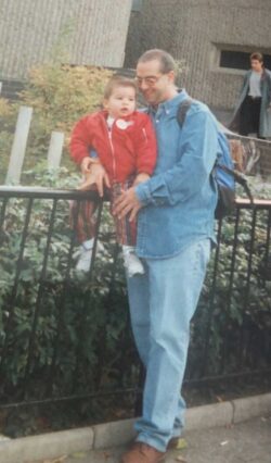 Levi's store manager Jesse Sandhu as a toddler is held by his father, who wears a Levi's® denim Trucker jacket and Levi's® 501 jeans.