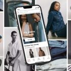 An iPhone featuring the Levi's® app overlaid over a collage of Levi's® marketing images