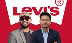 Team Kaizen — Abhinav Srivastava and Abhik Das — pose in front of a red background and white Levi's® batwing logo 